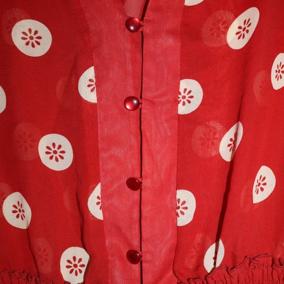 MG Originals Red Sheer Polka Dot Peplum Blouse With 3/4 Sleeves. Large. NWOT. - Picture 6 of 10